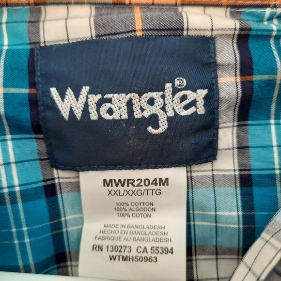 Wrangler Pearl Snap Blue Plaid Western Shirt Men's 2XL Long Sleeve Rodeo XXL - Picture 6 of 6